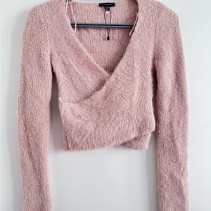 Pink Fuzzy Wrap Sweater